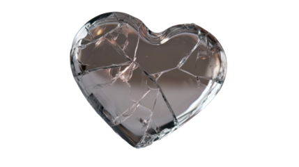 Broken heart representing lost love and sadness on transparent background