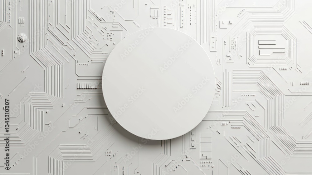 Poster blank circle on circuit board background. possible use product presentation