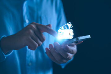 Online Payment concept, Businessman using smartphone for Digital Wallet, Transaction on Mobile...