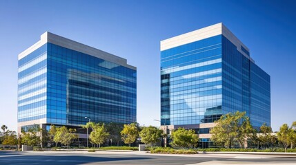 Obraz premium Modern office buildings, sunny day, city landscape, business district, stock photo