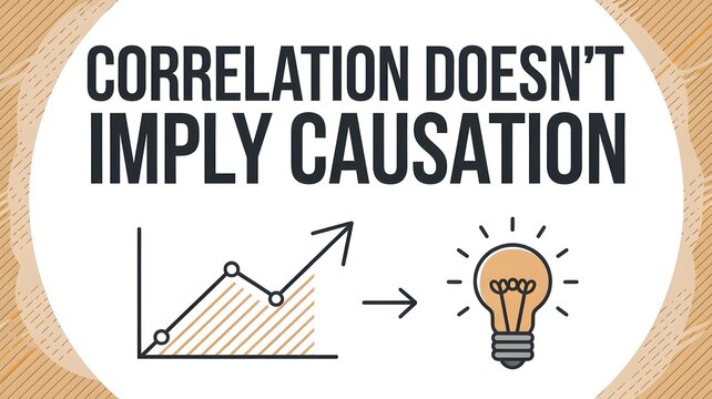 "CORRELATION DOESN'T IMPLY CAUSATION" prominently displayed,fundamental principle that helps prevent incorrect conclusions when analyzing data relationships.