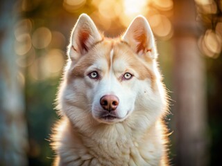 Obraz premium Cream Siberian Husky Dog Portrait - Candid Documentary Style Photo