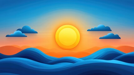 Vibrant Sunset Over Blue Waves with Soft Clouds in a Colorful Sky