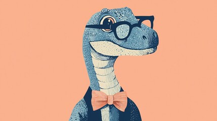 Playful minimalist vector of a dinosaur wearing a bowtie and glasses ideal for modern quirky branding