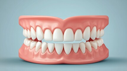 Obraz premium A 3D render of a healthy human jaw with white teeth.