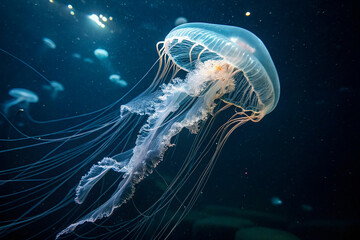 Radiant Sea Jellyfish with Ethereal Glow Against a Dark Backdrop, AI-Generated