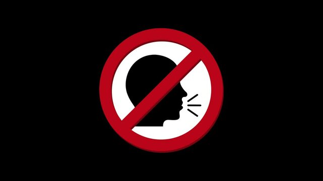 No Talking Head Speech Prohibited Sign, Silence Required, No Talking Symbol, High-Quality Design Animation, 4K