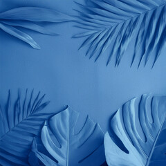 Monochromatic Blue Tropical Leaves on Textured Background Generated Image