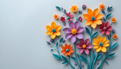 3D Paper Flowers, Colorful Floral Design, Handmade Papercraft, Botanical Art, Modern Wall Decor, Floral Arrangement