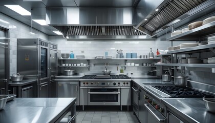 Professional stainless steel commercial kitchen with modern appliances highlighting efficiency and culinary excellence