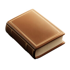 3D book with a brown cover and tan pages isolated on transparent background