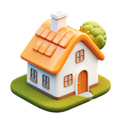 3d house with a green tree in front of it isolated on transparent background