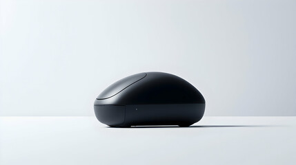 Black Wireless Computer Mouse on White Surface with Soft Lighting and Shadow
