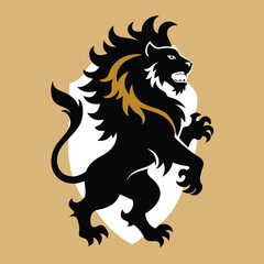 Obraz premium Black Silhouette Lion King Heraldry Symbol on a White Background