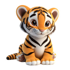 small tiger cub is sitting on its back legs isolated on transparent background