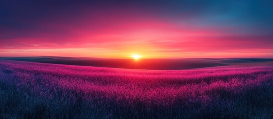 Obraz premium Vivid sunset over a field of vibrant purple wildflowers