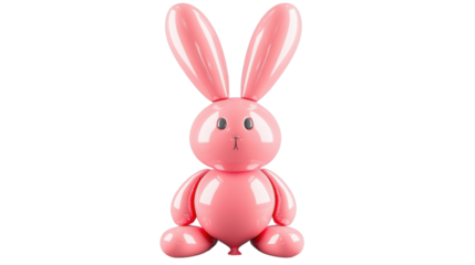 Pink inflatable rabbit balloon bunny sitting on transparent background