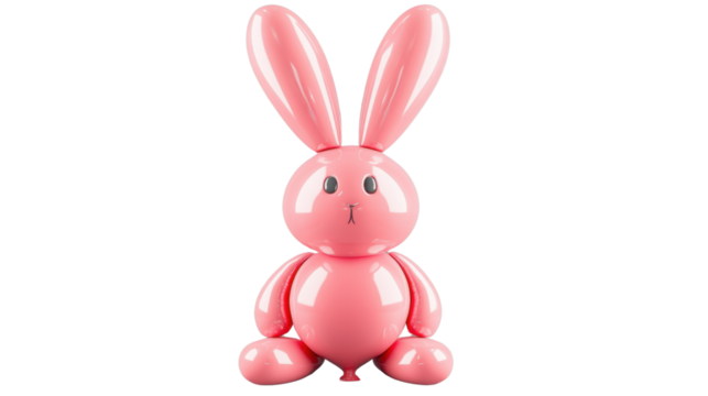 Pink inflatable rabbit balloon bunny sitting on transparent background