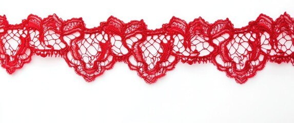 Red lace border on a white background, flat lay, close-up