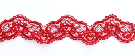 Red lace trim isolated on a white background, close-up