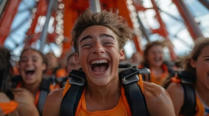 Thrilling Roller Coaster Fun Amusement Park Joyful Moments Bright Atmosphere Close-Up Excitement