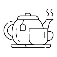 Tea gifts, Premium tea selection, Herbal tea hampers, Gourmet tea experience. Vector Editable Stroke Icon.