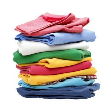 Pile of Colorful Folded Clothes on White Background. Laundry Concept