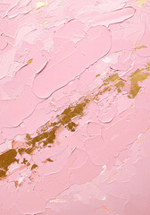Pastel pink and gold abstract oil painting on canvas, rough brushstrokes, acrylic texture background