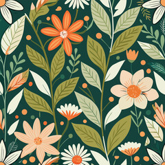 Delicate Floral Vector Background Featuring Wildflowers and Leaves
