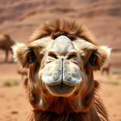 View of wild camel. Dromedary camel standing in the african savanna on a cloudy day