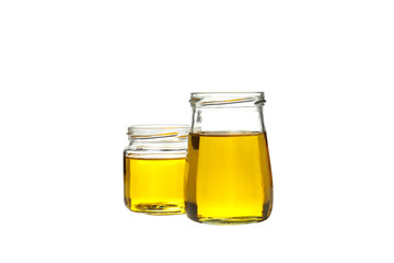 PNG, Sunflower oil in glass jars, isolated on white background