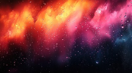 Raindrops on glass, vibrant nebula background, night sky backdrop