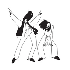 two girls dancing joyfully line minimalistic vector illustration. Vector illustration