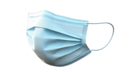 Light blue surgical mask floating on transparent background