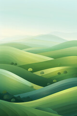 Obraz premium Abstract Vector Landscape Background with Rolling Hills and Minimalist Trees in Serene Colors