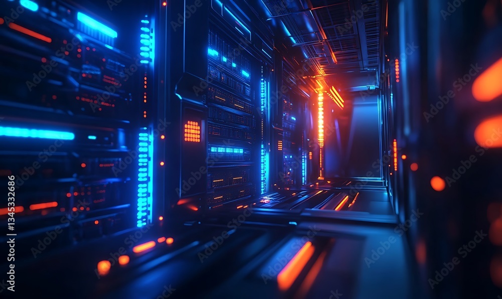 Aufkleber advanced data center showcasing server cabinets and high tech equipment for cloud computing services