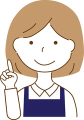 ワンポイントアドバイスをしているエプロンを付けている女性
