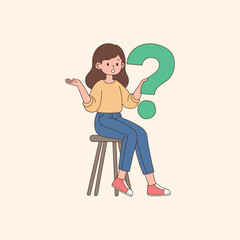 Someone holding a question mark and wondering. minimal line art vector illustration.