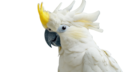Sulphur-crested cockatoo showing its beautiful yellow crest on transparent background
