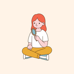 holding a magnifying glass and looking for it in detail. minimal line art vector illustration.