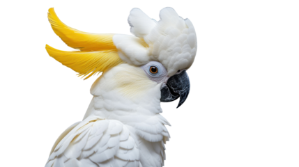 Sulphur-crested cockatoo showing its beautiful yellow crest on transparent background