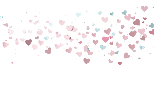 Pink and blue hearts falling on transparent background representing love and romance - Powered by Adobe