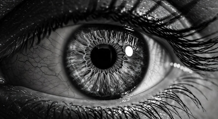 Fototapeta premium Black White Eye Closeup Iris Pupil Detail Reflection Macro Photography
