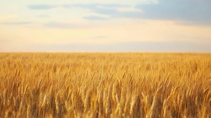 Fototapeta premium Expansive Golden Wheat Fields Stretching to the Horizon at Dusk