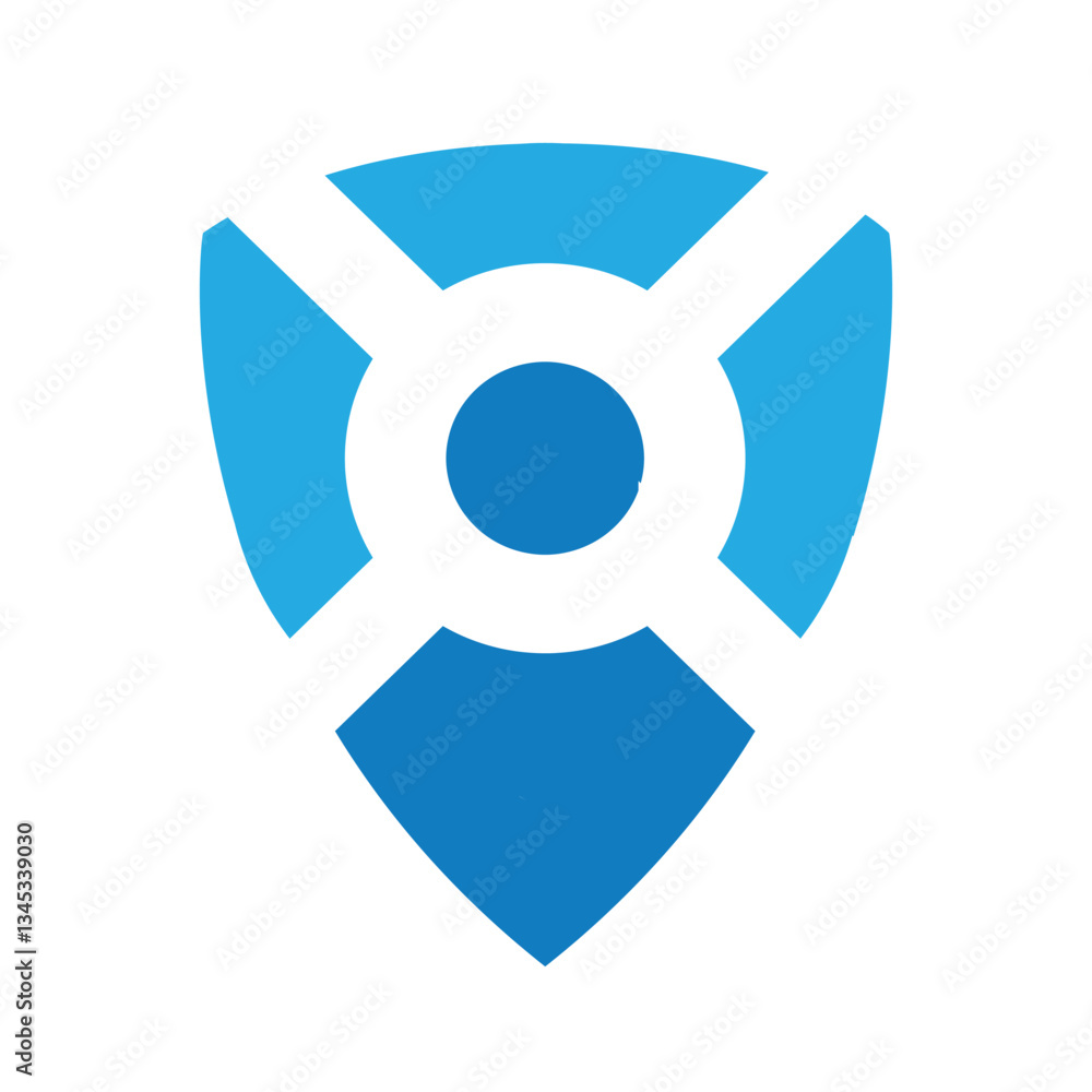 Poster the image shows a flat logo design of a shield with an abstract person. the logo looks clean in blue