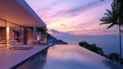 Modern Luxury Villa with Infinity Pool Overlooking Stunning Sunset