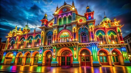 Obraz premium Dazzling Circus Light Show Architecture, Night Photography