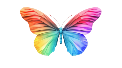 Colorful low poly butterfly showing its wonderful rainbow wings on transparent background