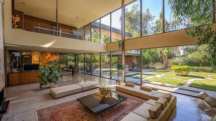 Fototapeta premium Modern Spacious Home with Private Courtyard and Abundant Natural Light