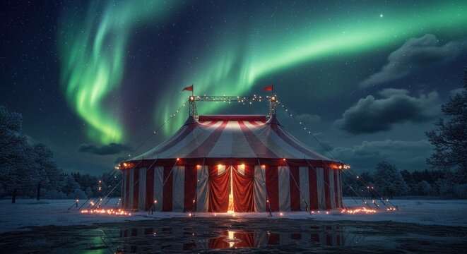 Colorful Tent Underneath a Vibrant Northern Lights Display